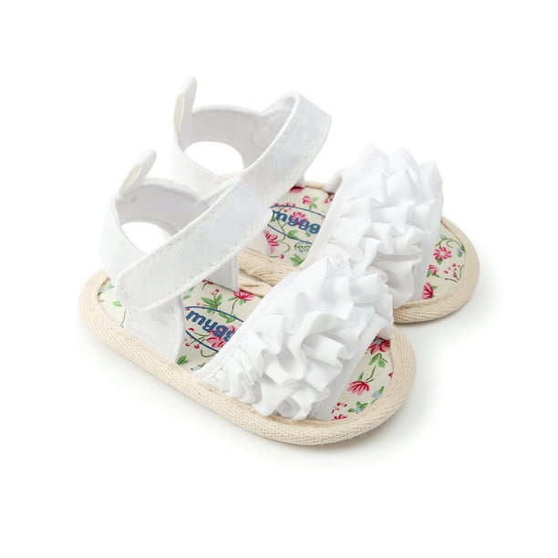 Light Grey 11cm Alamana Fashion Infant Baby Girl Flower Floral Decor Anti-Slip Prewalker Toddler Shoes 